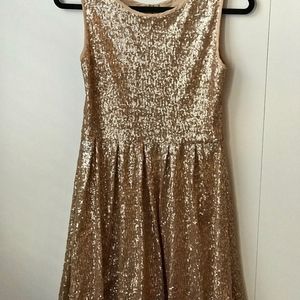 ISSI Holiday Fit & Flare Gold Sequin Dress MEDIUM